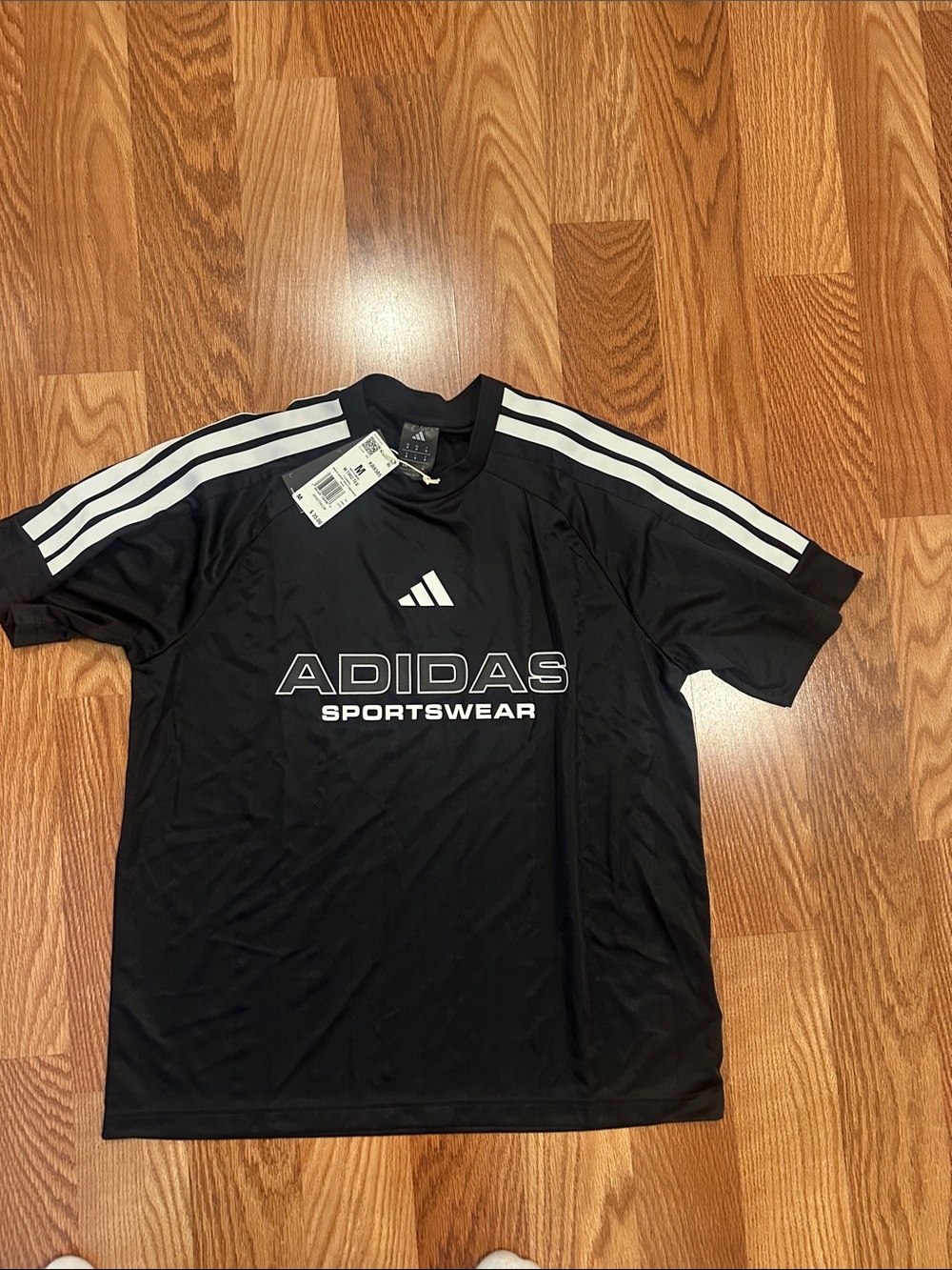 adidas Black Men's Sportswear Tee with White Three-Stripes